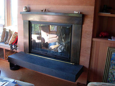 Patinaed Steel Fireplace Surround, Inverness, California.